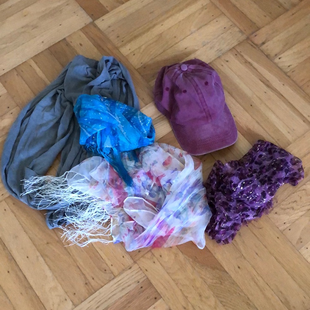 Cap and 4 scarves